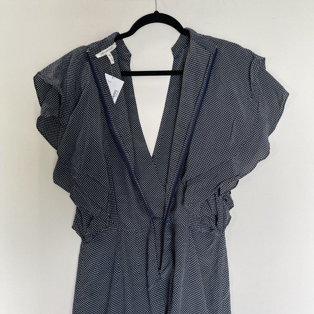 Anthropologie Avec les Filles Dress Women Medium Blue Polka Dot Ruffle Pockets - Picture 12 of 12